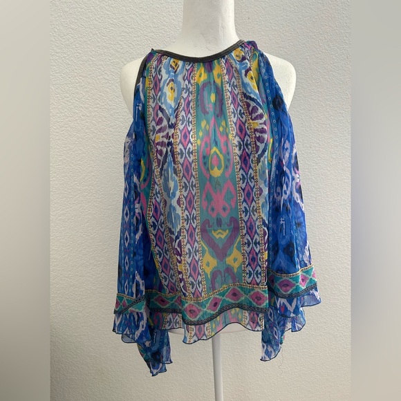 Zara Blue and Purple Patterned Blouse size Xl - Picture 2 of 9